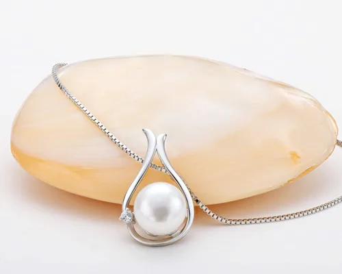 Vista 3 de Pearl Necklaces for Women, Freshwater Cultured Single White Pearl Pendant with 925 Sterling Silver Chain Pearl Jewelry Gifts for Mom Wife Her