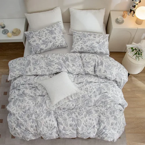 Vista 4 de Funda de edredón de algodón tamaño Twin con flores, 100% algodón suave, 3 piezas, juegos de ropa de cama florales para niñas, estilo vintage chic