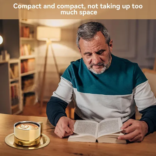 Vista 6 de Juego de 2 tazas y platillos de expreso, taza de café y platillo, taza de café dorada, tazas demitasse de acero inoxidable, exquisitos recipientes