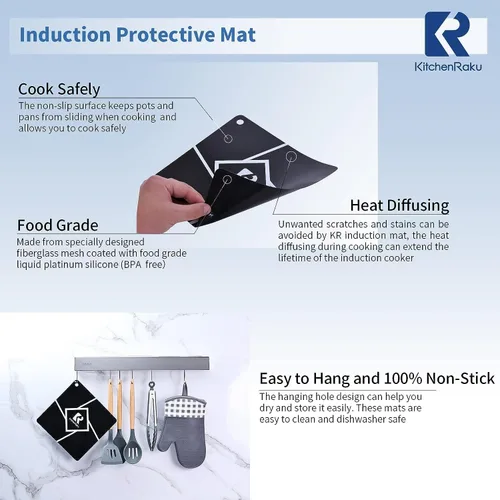 Vista 3 de KitchenRaku Tapete para placa de inducción, cubierta superior redonda para estufa, utilizable como tapete para microondas