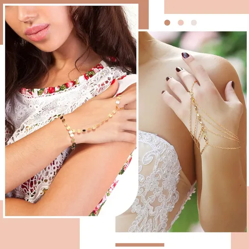 Vista 5 de Juego de 8 piezas de cadena de mano pulsera de cristal pulsera de diamantes de imitación pulsera de dedo esclavo cadena de mariposa anillo