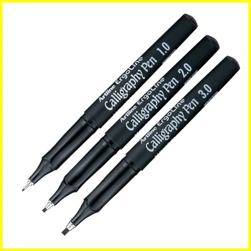 Vista 2 de Artline Ergoline - Pluma estilográfica de caligrafía con puntas de 1,0, 2,0 y 0.118 in, tinta negra