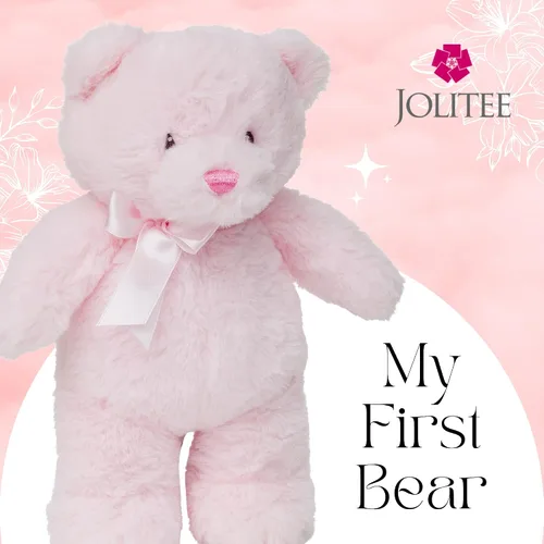 Vista 3 de Jolitee My First Bear - Oso de peluche rosa para bebé recién nacido, 10 pulgadas
