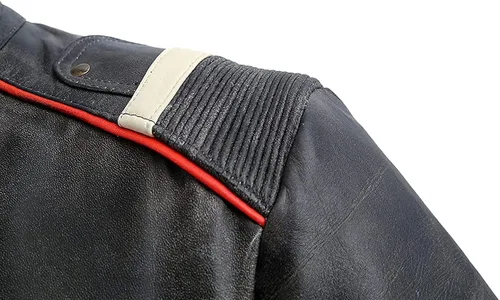 Vista 2 de Spazeup Cafe Racer Chaqueta Vintage Motocicleta Retro Moto Chaqueta de cuero envejecido Chaqueta de motocicleta desgastada para hombre