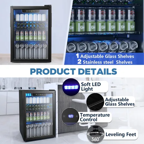 Vista 5 de Electactic Refrigerador de bebidas para 95 latas, mini refrigerador de 26 botellas, refrigerador de bebidas de 2.7 pies cúbicos, control de Negro