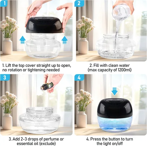 Vista 10 de Limpiador de Aire Lavador de Aire, Difusor de Aromas para Aire Fresco para el Hogar, Oficina, Purificador de Aire con Luz Nocturna (Negro)