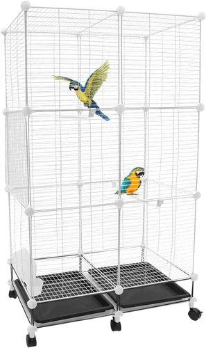 Vista 12 de Jaula grande para pájaros con tragaluz abierto, soporte rodante y 5 puertas, jaulas móviles para loros, jaula de vuelo para pájaros de mascotas