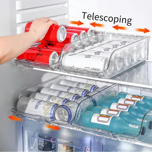 Vista 3 de Dispensador de latas de soda ajustable para refrigerador, organizador de bebidas PET de ancho expandible, organizador de refrigerador apilable que