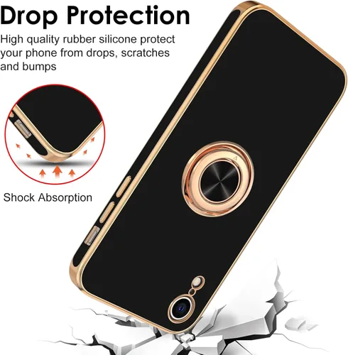 Vista 6 de Hython Funda para iPhone XR con soporte de anillo [soporte de anillo giratorio de 360° con soporte magnético] chapado en oro rosa brillante borde