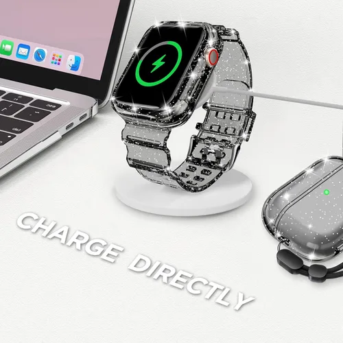 Vista 112 de DABAOZA - Correa transparente compatible con Apple Watch con estuche protector, correa deportiva de TPU con brillo para mujeres y hombres
