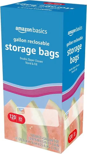 Vista 5 de Amazon Basics Bolsas de almacenamiento de alimentos con cierre de doble cremallera, soporte y base de relleno, sin BPA, 120