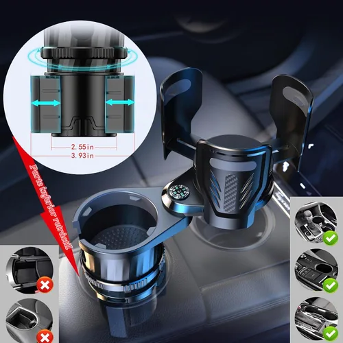 Vista 3 de Expansor multifuncional de portavasos 2 en 1 para automóvil, extensor de soporte de doble taza con base ajustable, se adapta a Yeti, Hydro Flask