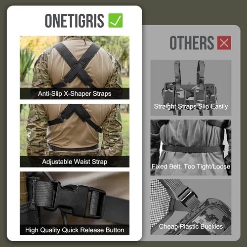 Vista 5 de ONETIGRIS Chest Rig, Dangler Pouch for Hunting Shooting Hiking Negro