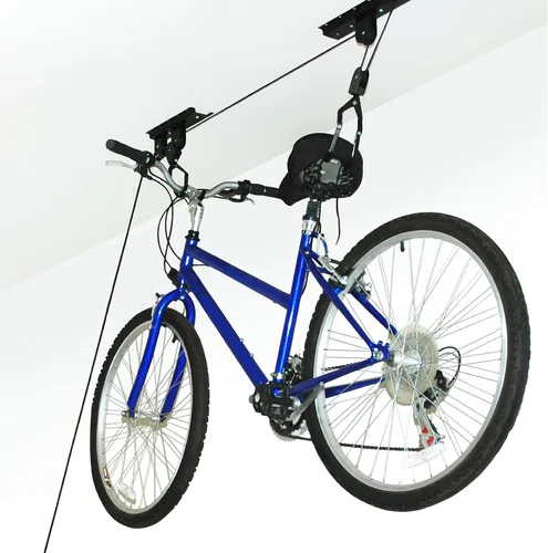 Vista 5 de RAD Sportz Juego de 4 perchas de bicicleta para sistema de polea de elevación de garaje con capacidad de 100 libras, almacenamiento de techo