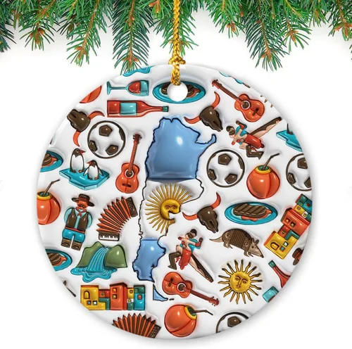 Vista 6 de Lotacy Bandera argentina argentina de Navidad de cerámica 2D impresa adorno con símbolos, decoración del hogar argentina regalos para hombres