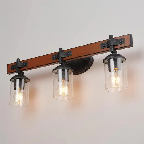Vista 5 de Globe Electric 51854 Kingston - Lámpara de tocador de 3 luces, madera sintética oscura, detalles de metal galvanizado, pantalla de vidrio sembrado