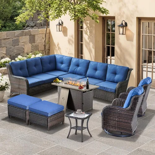 Vista 119 de HUMMUH Juego de 2 Sillas Giratorias Mecedoras de Mimbre para Patio Exterior, Juego de Muebles de Sillas Mecedoras de Ratán (Marrón, Azul) 50,000