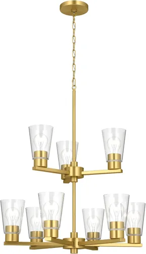 Vista 28 de Kichler Stamos - Lámpara de araña de 24 pulgadas, 9 luces, suave, moderna, de 2 niveles con vidrio transparente en bronce antiguo