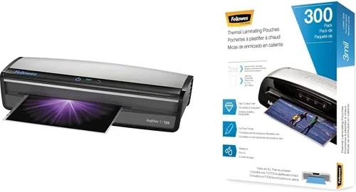 Vista 10 de Fellowes Jupiter 2 125 Laminador con 10 bolsas, 12.5 pulgadas (5734101), hojas de limpieza de laminador negro y gris y Fellowes 10, paquete de 10