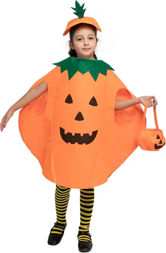 Vista 3 de Funnlot Disfraz de calabaza para niños disfraz unisex de calabaza de Halloween de 5 a 7 años disfraz de calabaza para niños disfraz de calabaza