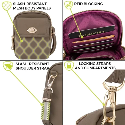 Vista 5 de Travelon Bolsa cruzada para teléfono antirrobo para mujer, Zafiro, talla única , Travelon Bolso bandolera antirrobo para teléfono