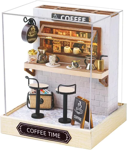 Vista 22 de CUTEROOM Juego de bricolaje para casa de muñecas en miniatura con muebles de madera, kit de casa de madera con cubierta antipolvo y luz LED