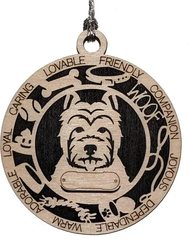 Vista 158 de Adorno de Navidad personalizado para perro Cavalier King Charles Spaniel, redondo de 3 pulgadas, madera cortada con láser de 2 capas, nombre y texto