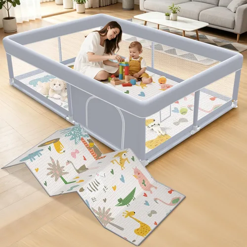Vista 10 de XVISHX Corralito para bebés de 50 x 50 pulgadas, corralito para bebés y niños pequeños, corralito de juegos para interiores y exteriores, con tela