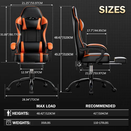 Vista 3 de Silla ergonómica para juegos con reposapiés en piel sintética Silla de oficina para jugadores adultos con soporte lumbar y función reclinable