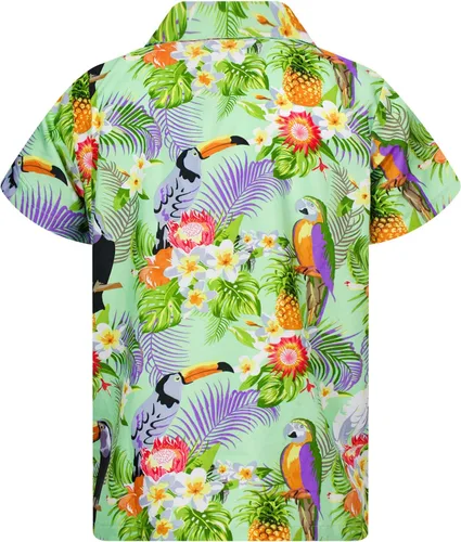 Vista 2 de Camisa hawaiana para hombre, casual, con botones, manga corta, unisex, flores, para fiesta en la playa, con flamenco y flores
