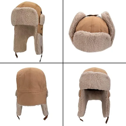 Vista 4 de Peicees Sombrero de aviador con gafas, disfraz para adultos y niños, gorra de piloto para hombres y mujeres, sombrero de trampero de invierno