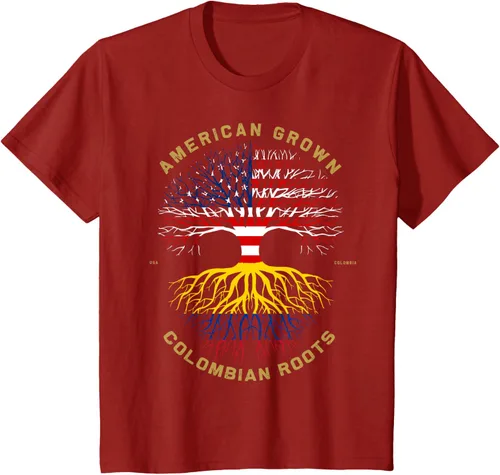 Vista 44 de Camiseta de regalo con la bandera de Estados Unidos con árbol de raíces colombianas