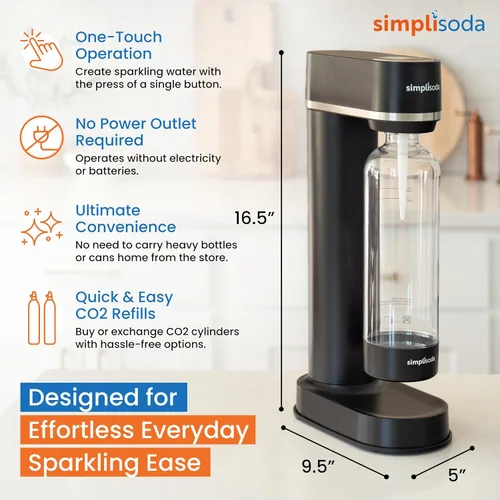 Vista 2 de Simpli Soda BLÜ Máquina Gasificadora de Agua, Máquina Premium para Hacer Soda, Máquina de Agua Carbonatada y Gasificadora - Negro