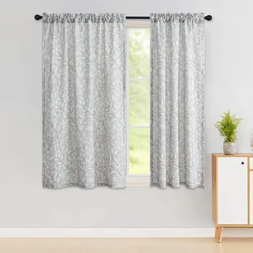 Vista 40 de VOGOL Cortinas con estampado de pájaros campestres, 30 x 24 pulgadas, 2 paneles, beige Linen Look Texture, Decorative Small Window Treatment