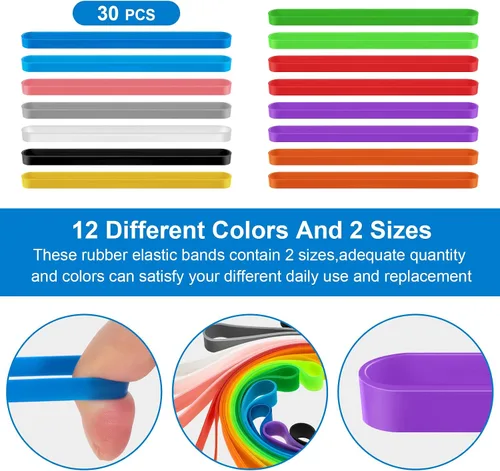 Vista 3 de 30 bandas de goma de silicona para planificar, bandas elásticas coloridas para envolturas de bolsas, cuadernos, ejercicio al aire libre, resistente