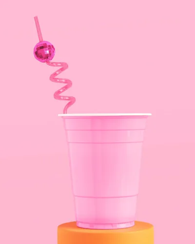 Vista 6 de xo, Fetti Juego de pajitas espirales de bola de discoteca rosa, 16 piezas, decoraciones de fiesta de cumpleaños de eras, regalo de fiesta de club