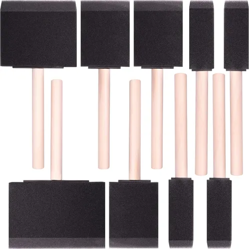 Vista 8 de Juego de 10 pinceles planos y flexibles de espuma de polietileno con punta biselada con asas de madera, ideal para aplicar pintura, pinturas a base