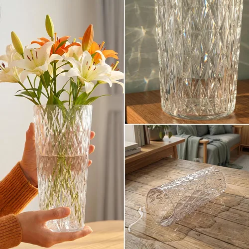 Vista 2 de 2 floreros de plástico transparente, 10.2 pulgadas de acrílico para ramo de rosas para decoración del hogar, centros de mesa, boda, cumpleaños