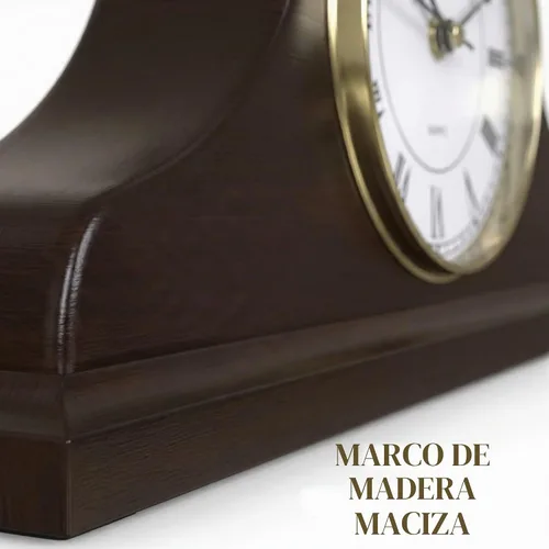 Vista 5 de Reloj de Repisa a Batería - Reloj de Repisa de Madera - 15x7.5 pulgadas - Silencioso, Hecho de Madera Real y Fácil de Leer - para Decoración de Sala