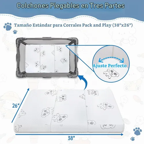 Vista 3 de Colchón triple Pack and Play, 38 x 26 pulgadas, espuma viscoelástica de doble firmeza