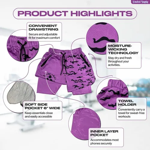 Vista 3 de CROWN Anime Shorts - Breathable Mesh Stretch Compression Gym Short with Pockets and Towel Holder