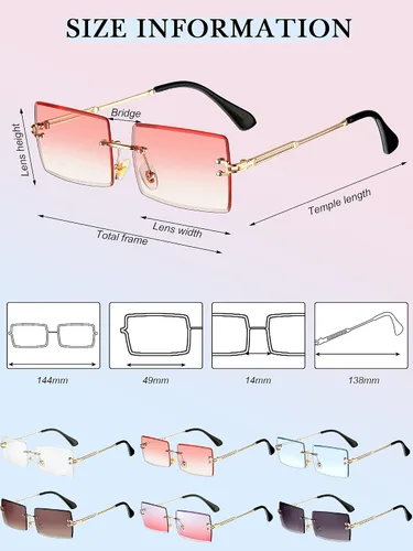 Vista 2 de Weewooday 6 pares de gafas de sol rectangulares sin montura elegantes gafas cuadradas sin marco color caramelo gafas unisex para mujeres y hombres