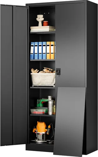 Vista 28 de SISESOL Gabinete de almacenamiento de metal ancho y profundo con ruedas, gabinete de almacenamiento de garaje alto rodante con cerradura, gabinetes