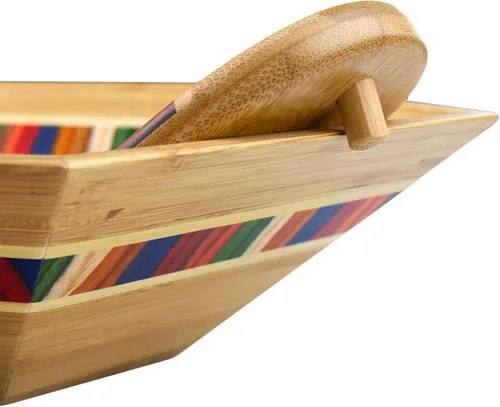 Vista 5 de Totally Bamboo Baltique Marrakesh Collection - Tazón para servir ensalada de 14 pulgadas con manos para ensalada, bambú y madera de abedul