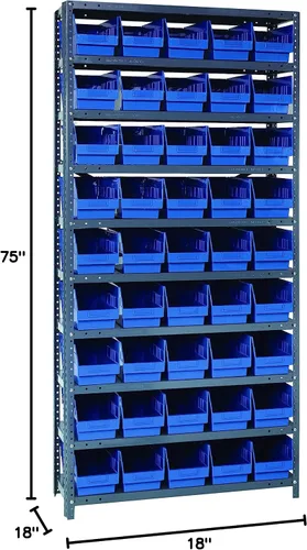Vista 139 de Quantum QSBU-245BK Heavy Duty Shelving Unit with (7) Shelves and (24) QUS245 Black Bins for Garage Warehouse Storage Distribution 400 lb Load