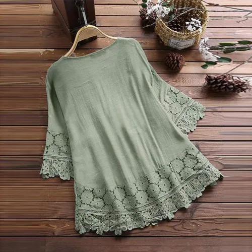 Vista 3 de Aniywn Camiseta de manga 34 con estampado floral y cuello redondo para mujer