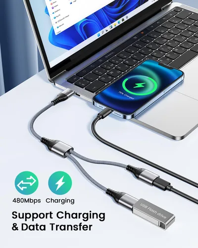 Vista 3 de ANDTOBO Divisor USB, USB 2.0 A macho a 2 USB hembra dual Jack Y Splitter Hub Cable de alimentación Cable adaptador de extensión