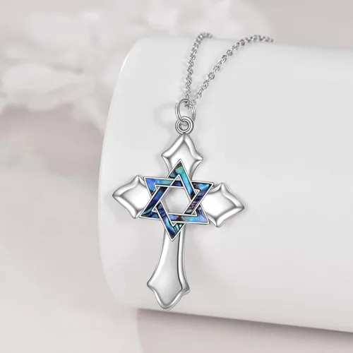 Vista 5 de AXELUNA Collar con dije de estrella de David de plata de ley con diseño de mariposa magnética plegable hexagonal para mujer