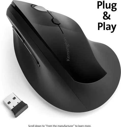 Vista 6 de Kensington Pro Fit Ergo - Mouse inalámbrico vertical, negro (K75501WW), 2.8 x 3 x 4.4 pulgadas El agarre vertical reduce la tensión de la muñeca