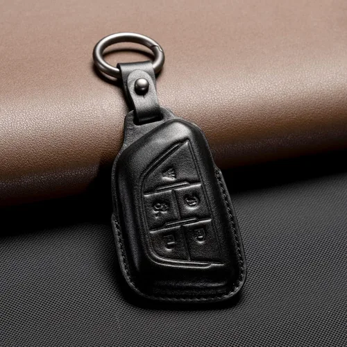 Vista 2 de Cuero Cadillac Key Fob Cover Llavero Holder Car Key Case Protector CT4 CT5 Accesorios Forma de la hoja, Negro